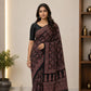Ajrakh Block Printed Modal Silk Saree with Mirror work in Black