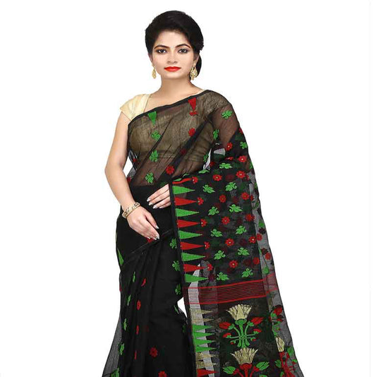 Dhakai Jamdani Saree-Black