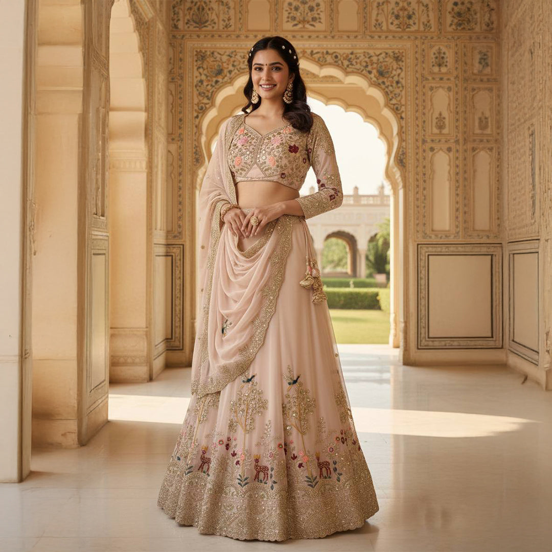 Pastel Color Flared Faux Georgette Lehenga